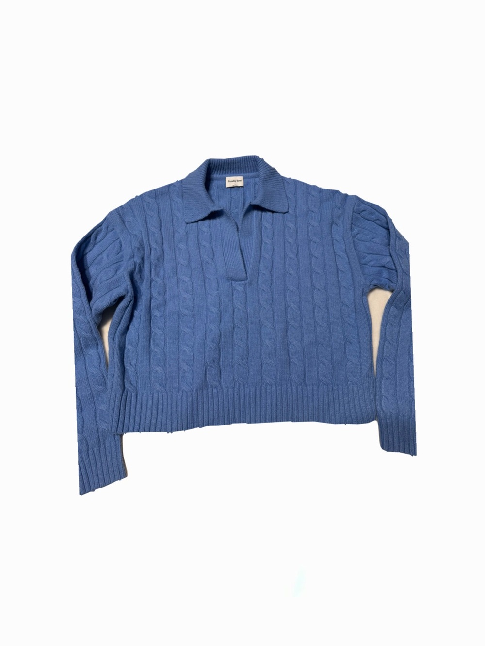 Sunday Best Cable-Knit V-Neck Pullover - Blue
